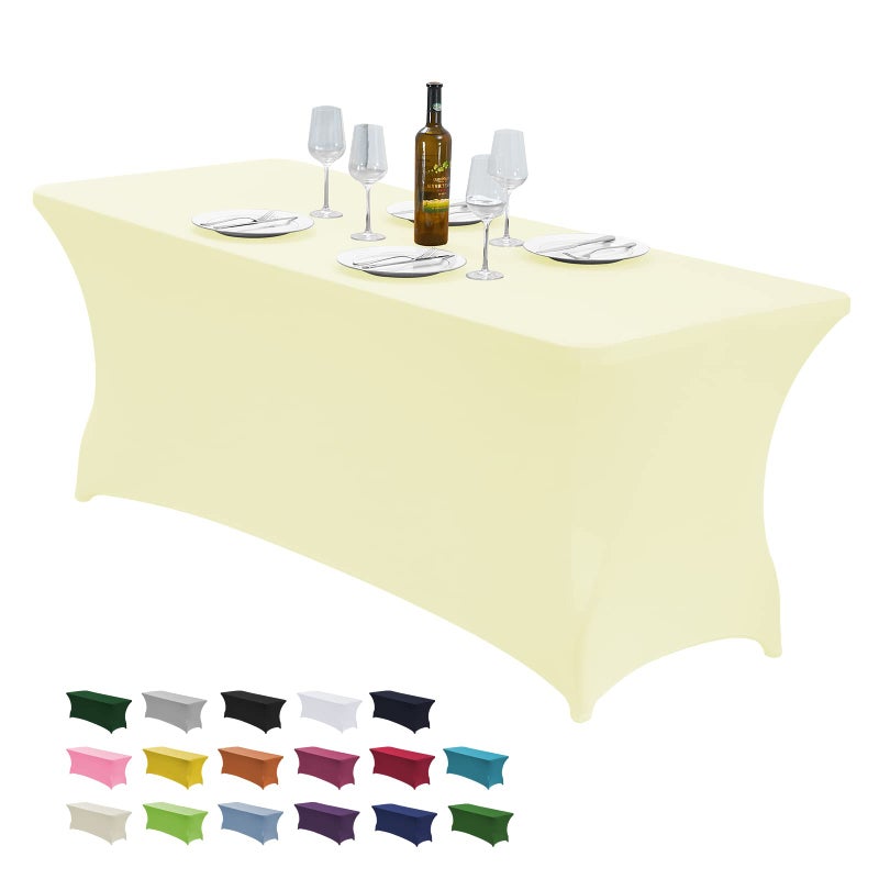 CWK 6FT Stretch Spandex Table Cover for Rectangular Tables  Elastic Fitted Tablecloth for Folding Tables Wrinkle Resistant Durable Table Protector for Parties Weddings Banquets  EventsBeige