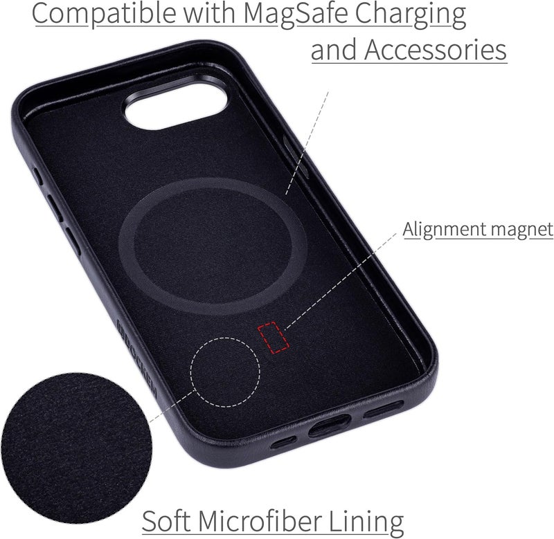 Dockem Genuine Leather Case for iPhone 16E Compatible with MagSafe - Smooth Topgrain Leather (MSGL, Black) - Image 2