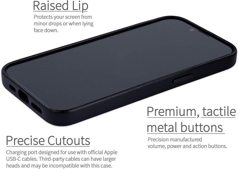 Dockem Genuine Leather Case for iPhone 16E Compatible with MagSafe - Smooth Topgrain Leather (MSGL, Black) - Image 3