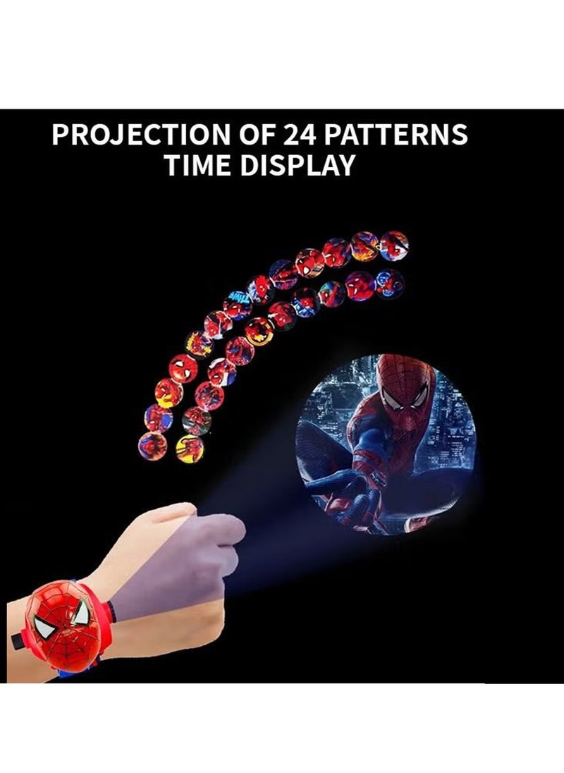 Generic - 2Pcs Kids Watch with 24 Spiderman Projection Patterns Cartoons Kids Digital Wrist Watch Toys with Adjustable Strap Projector Watch（Black and Red） - Image 1