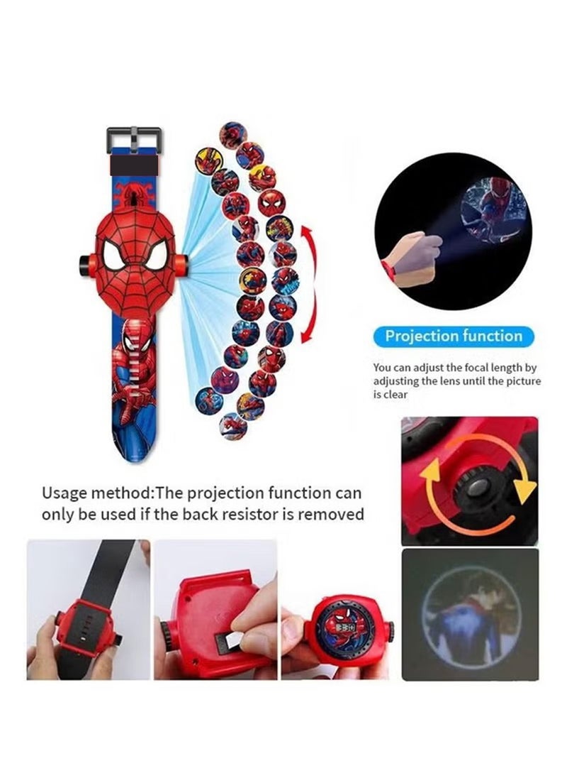 Generic - 2Pcs Kids Watch with 24 Spiderman Projection Patterns Cartoons Kids Digital Wrist Watch Toys with Adjustable Strap Projector Watch（Black and Red） - Image 1
