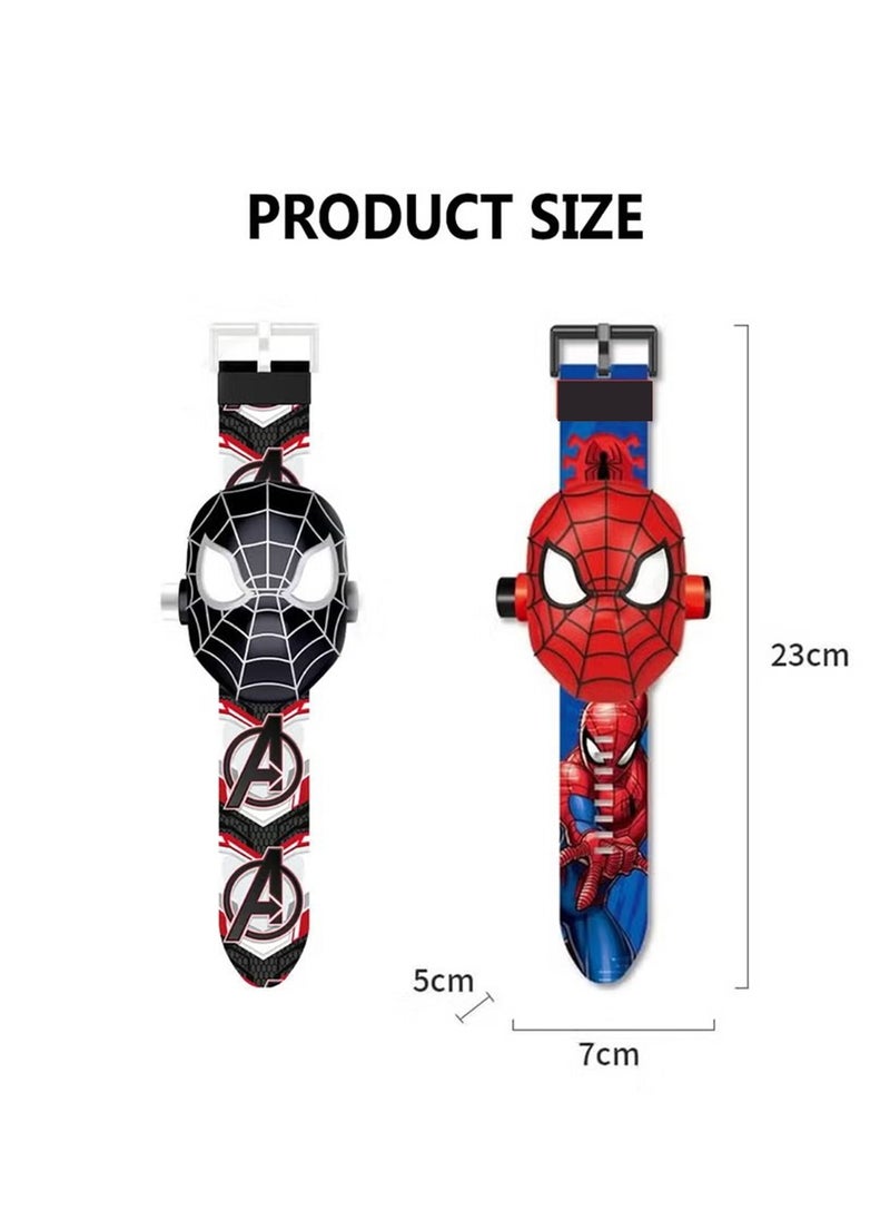 Generic - 2Pcs Kids Watch with 24 Spiderman Projection Patterns Cartoons Kids Digital Wrist Watch Toys with Adjustable Strap Projector Watch（Black and Red） - Image 1