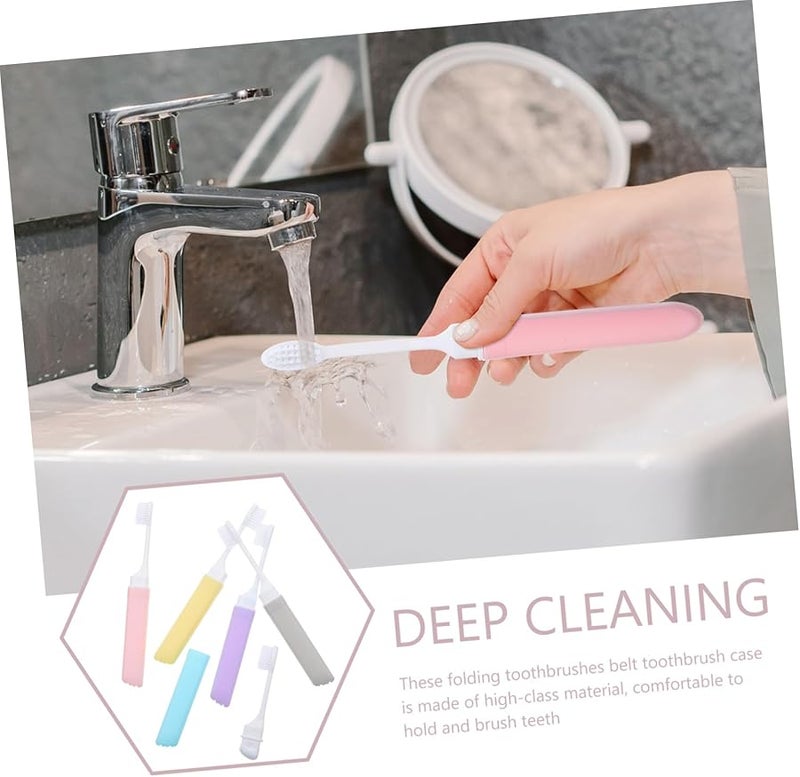 5Pcs Foldable Travel Toothbrush Set Soft Bristles Portable Macaron Colors - Image 4