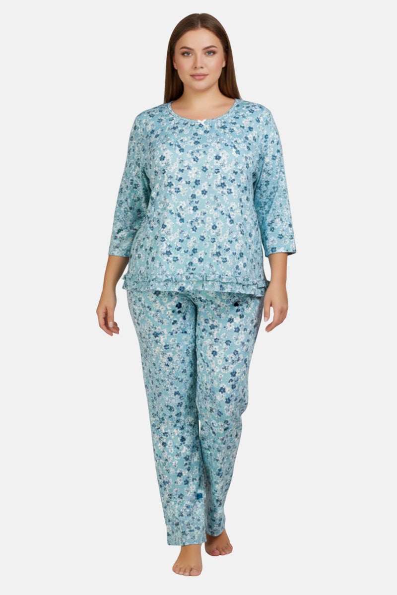ELLEN TRACY Women Plus Size 2Pcs Floral Print Top And Pyjamas Sleepwear Set, Multicolor - Image 1