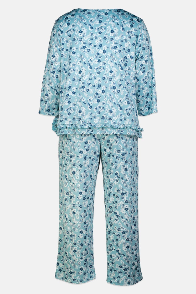 ELLEN TRACY Women Plus Size 2Pcs Floral Print Top And Pyjamas Sleepwear Set, Multicolor - Image 3