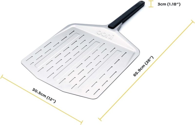 ooni 12” Perforated Pizza Peel – Long Handle Perforated Aluminium Pizza Paddle – Lightweight Pizza Turning Peel Outdoor Pizza Oven Accessories - Image 1