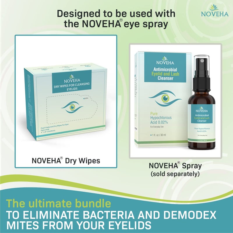 NOVEHA 60PCs Dry Wipes - Gentle & Hypoallergenic Daily Eye & Nasal Cleanser Wipes - Makeup Removal - Calm, Relieve, Soothe, Hydrate Your Skin Naturally - Can be Use with our Foam and Cleanser Line - Image 5