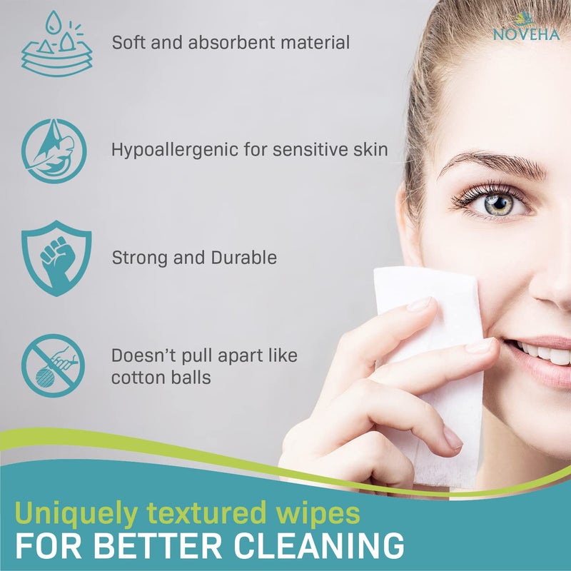 NOVEHA 60PCs Dry Wipes - Gentle & Hypoallergenic Daily Eye & Nasal Cleanser Wipes - Makeup Removal - Calm, Relieve, Soothe, Hydrate Your Skin Naturally - Can be Use with our Foam and Cleanser Line - Image 3