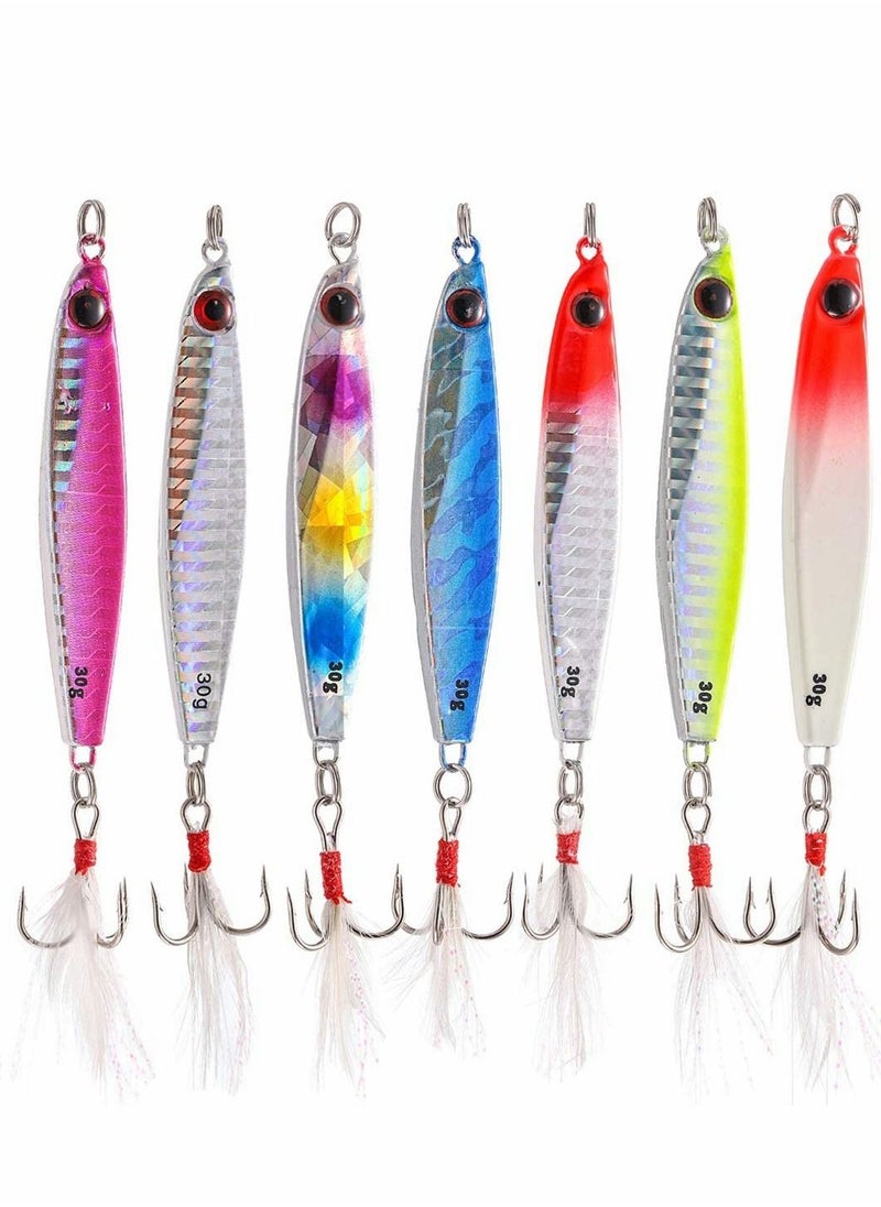 Excefore 7 Pcs Fishing Lures Hard Metal Sea Fishing Spinners, Sea Fishing Lures, Sea Fishing Sinking Lure for Wobbler Pike Carp Trout Perch Squid Catfish Fishing Baits (30g*7pcs)  - Image 1