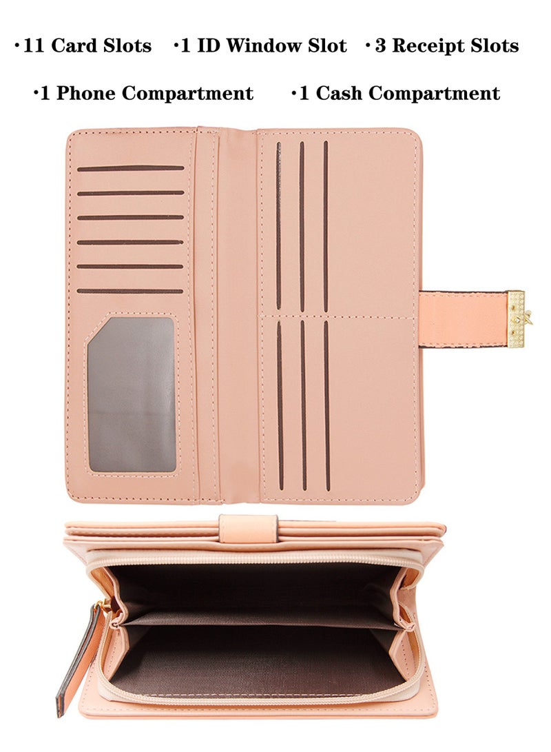 Rock Pow Women's Long Leaf Bifold Wallet Leather Card Holder Purse Zipper Buckle Elegant Clutch Wallet Handbag for Women - Black  - Image 5