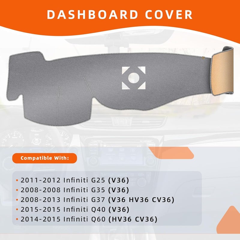 KEYOOG Dashboard Cover Dash Mat Fit for in-finiti 2013-2008 G37 G25 G35 /2015-2014 Q60 (V36 Body Code,W/o HUD),Car Dash Board Mat Anti-Glare Carpet,Non-Slip Pad Sunshield Protector (Grey) - Image 2