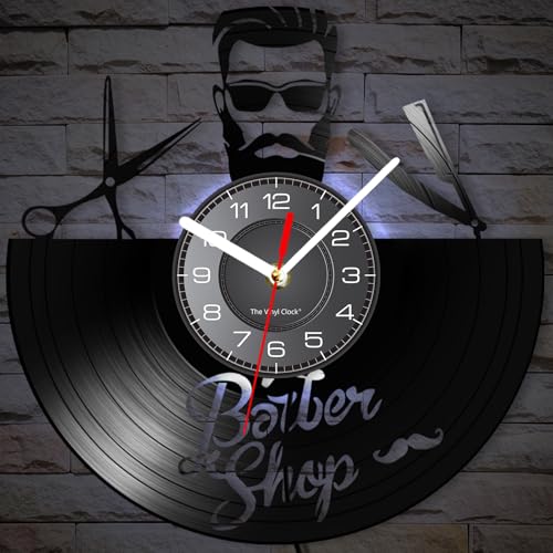 Timethink 12 Inch Barbershop Decor Wall Clock with 7 Luminous Modes, Vintage Decorative Hair Salon Clock Vinyl Record Wall Clock Watch Silent Non Ticking for Hair Salon Barber Shop Hairdresser Gift - Image 4