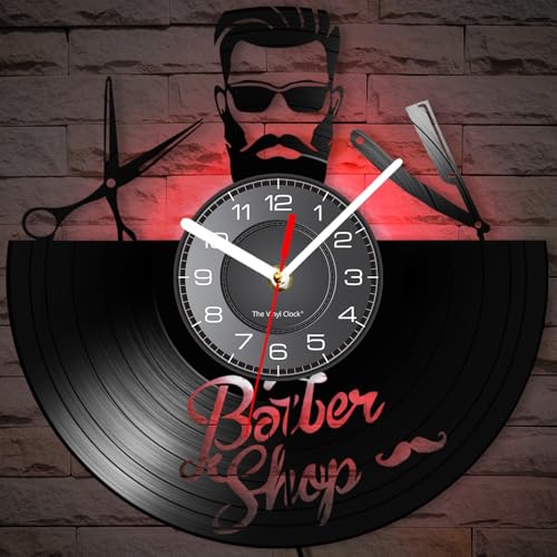 Timethink 12 Inch Barbershop Decor Wall Clock with 7 Luminous Modes, Vintage Decorative Hair Salon Clock Vinyl Record Wall Clock Watch Silent Non Ticking for Hair Salon Barber Shop Hairdresser Gift - Image 5