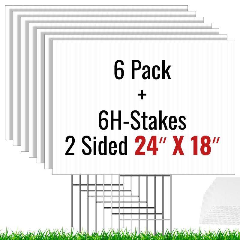 IKAYAS 6 Pack Blank Yard Signs with Stakes 24X18inch, IKAYAS 24X18inch Large Size White Garden Yard Signs Yard Sale Signs Corrugated Plastic Signs for Party Decorations, Garage Sale, Guidepost, Open House - Image 1