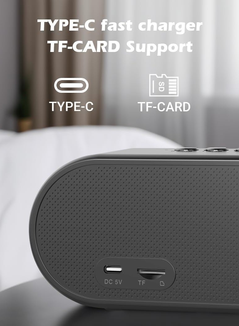 B159 Portable Bluetooth Speaker 360° HD Sound with Digital Alarm Clock, LED Night Light, AUX Support, Rechargeable Battery - Image 2