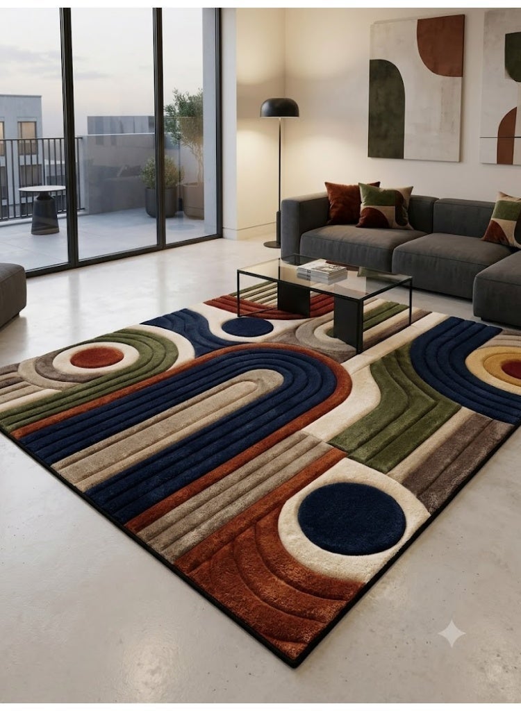 بديل سجاد فاخر 7D بتصميم هندسي تجريدي بظلال ثلاثية الأبعاد، قابل للغسيل بظهر دوتس مانع للانزلاق - مقاس 180×280 سم - Image 1