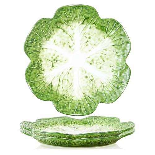 KXZ 2 Pcs of Cabbage Plates, Green Ceramic Salad Plate, 10.5 Inch Porcelain Decorative Plates for Kitchen, Round dishware for Dessert, Decorative, Dinner, Pancakes, Microwave & Dishwasher Safe - Image 1