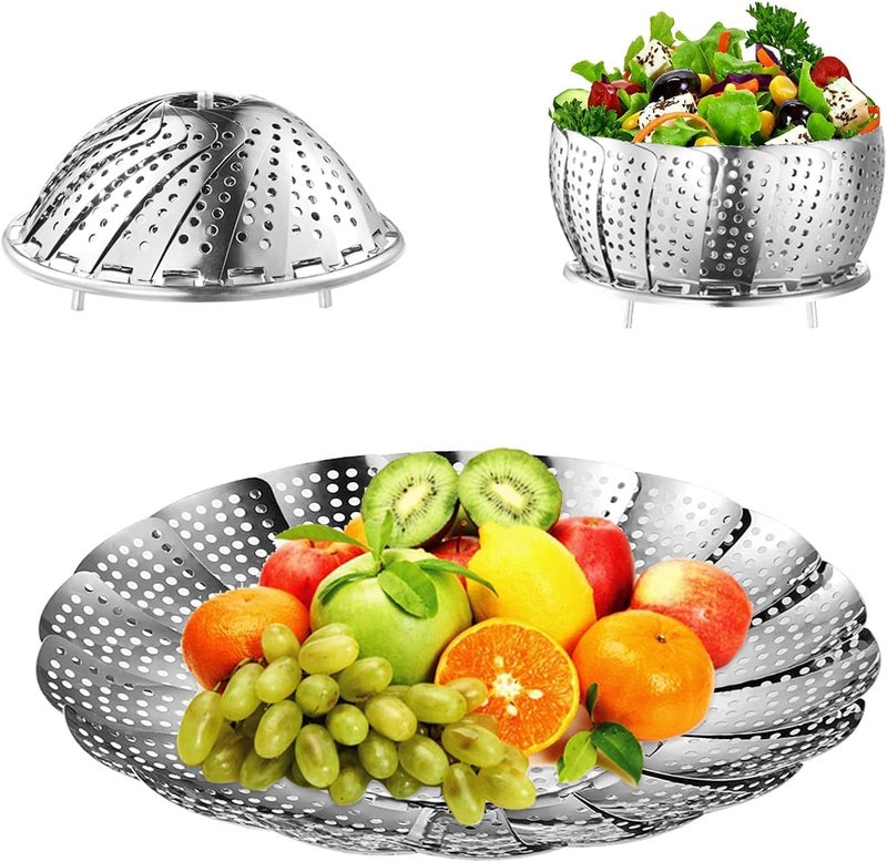 Vegetable Steamer Basket – Adjustable Stainless Steel Steamer Strainer, Suitable for Pans, Casserole, Pressure Cooker, Rice Cooker - Image 1
