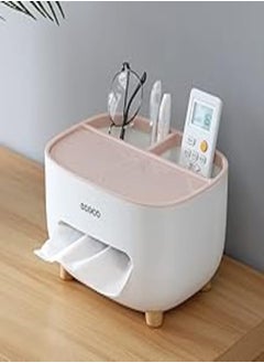 ecoco ECOCO Tissue Box Cover Holder with Storage, Napkin Tissue Box, Multi-Function Tissue Box ABS Material Storage Organizer Caddy for Bathroom, Bedroom and Office, Pink 
