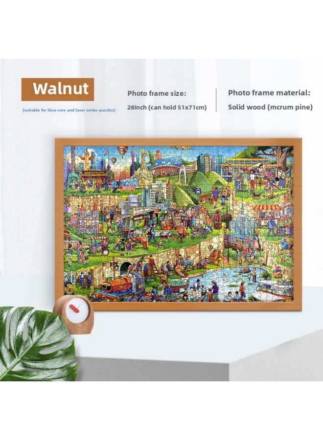Solid Wood Photo Frame Mounted Creative Picture Frame Wall Hanging 500 Pieces 1000 Pieces Puzzle Special Picture Frame Wooden Exquisite Picture Frame-Color:Blue Core Luminous 1000 Frame With Cardboard-walnut Color  - Image 1