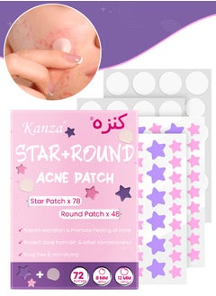 Kanza 126 Pieces Star & Round Acne Patch Set Easy to Use Quick Healing Pain and Scar Free Patches for Face Promotes Wound Healing Natural Formula Acne Patches Star Patch 78 Pieces Round Patch 48 Pieces  - Image 1