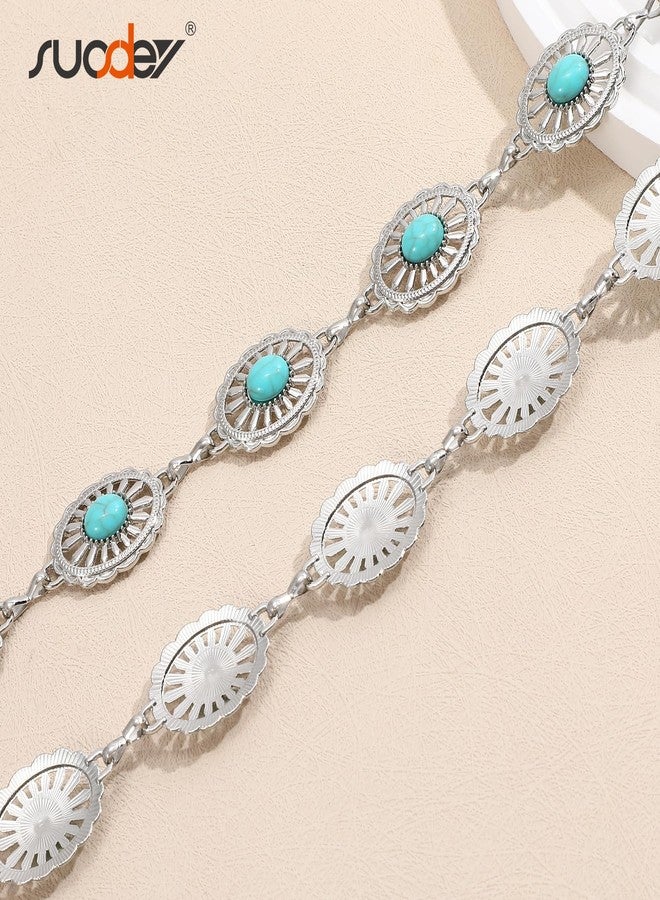 سوزدي أحزمة سلسلة غربية من SUOSDEY للنساء، أحزمة رعاة البقر مزينة بزخارف كونشو ريفية باللون الفيروزي، حزام خصر أنيق للفساتين والجينز - Image 5