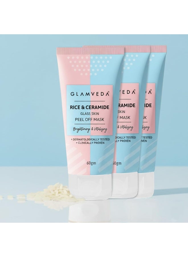 Glamveda Rice & Ceramide Peel-Off Mask (Pack Of 3) | Hydrating & Barrier-Strengthening | Brightens, Evens Tone & Reduces Signs of Aging | All Skin Types | 60g - Image 1