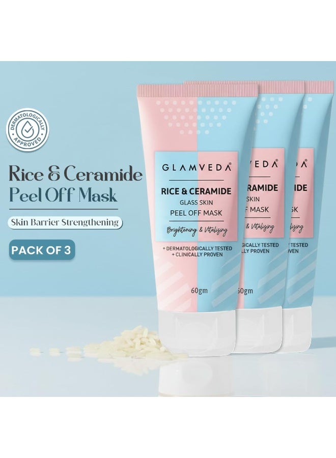 Glamveda Rice & Ceramide Peel-Off Mask (Pack Of 3) | Hydrating & Barrier-Strengthening | Brightens, Evens Tone & Reduces Signs of Aging | All Skin Types | 60g - Image 3