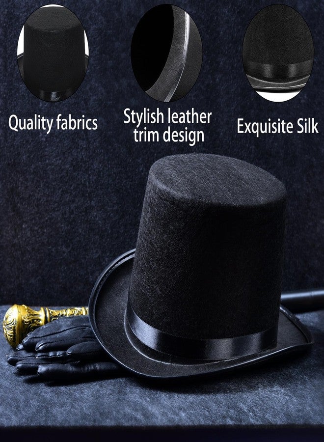 Eerrhhaq 3 Pack Black Felt Top Hats for Kids,Magician Hat Costume,Tall Victorian Tuxedo Costume Hat for Halloween Dress up Cosplay Party Accessories - Image 3
