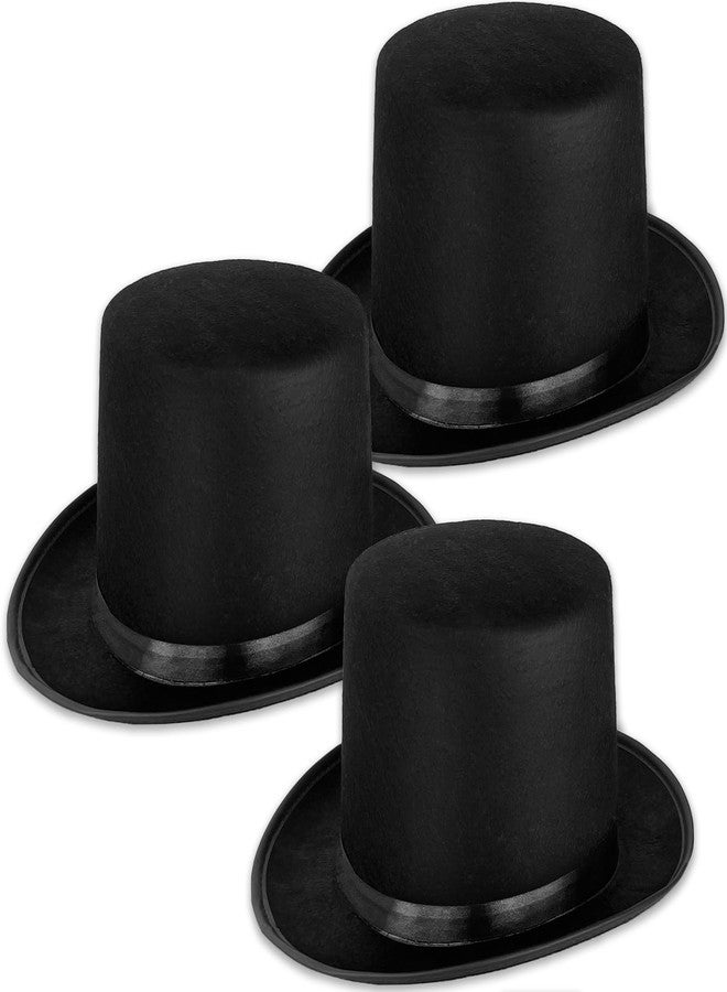 Eerrhhaq 3 Pack Black Felt Top Hats for Kids,Magician Hat Costume,Tall Victorian Tuxedo Costume Hat for Halloween Dress up Cosplay Party Accessories - Image 1