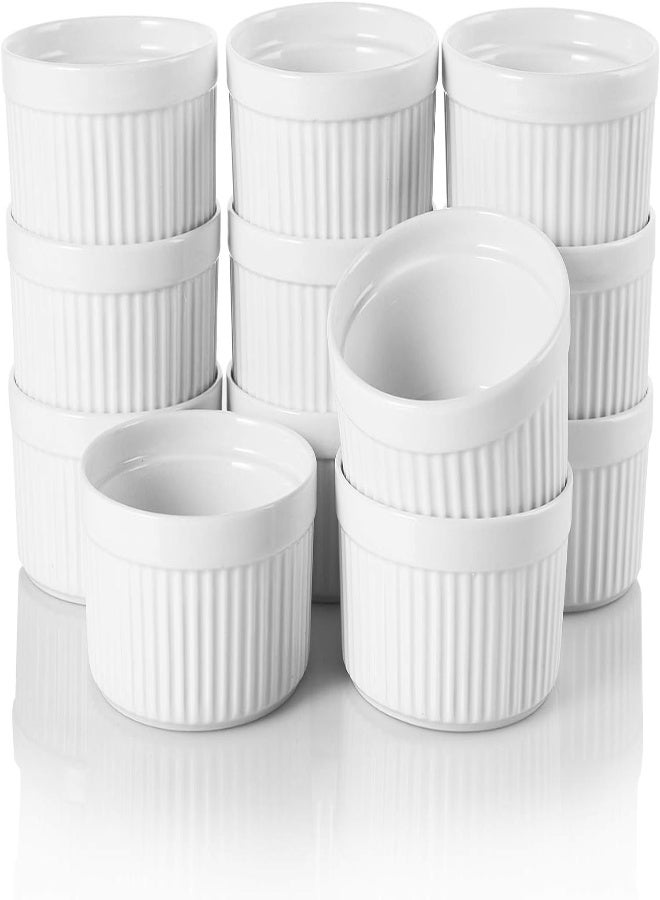 AKDC  12 Pieces 8 Oz Porcelain Souffle Dishes, Oven Safe Ramekins White Bakeware Set Dessert - Image 1