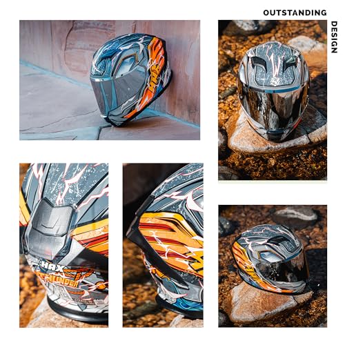 HAX Force Glow-in-The-Dark Aerodynamic Full Face Helmet for Street & E-Bikes DOT & ECE Certified - Enhanced Dual Visor, Adult Size, Pinlock Ready Thunder Orange L - Image 5