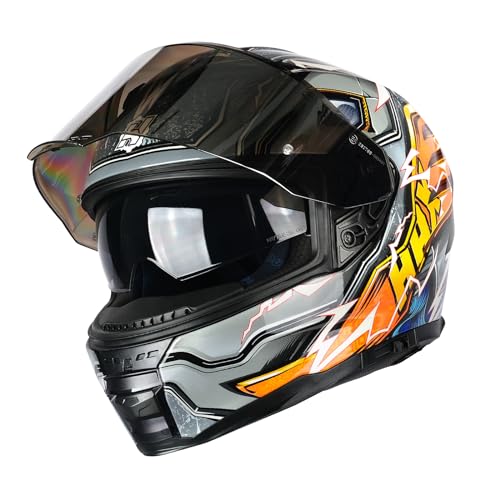 HAX Force Glow-in-The-Dark Aerodynamic Full Face Helmet for Street & E-Bikes DOT & ECE Certified - Enhanced Dual Visor, Adult Size, Pinlock Ready Thunder Orange L - Image 2