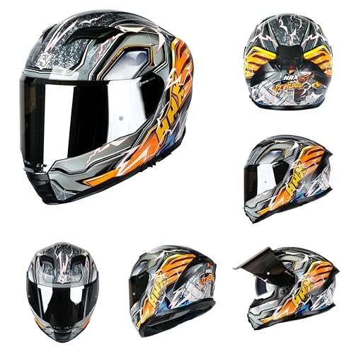 HAX Force Glow-in-The-Dark Aerodynamic Full Face Helmet for Street & E-Bikes DOT & ECE Certified - Enhanced Dual Visor, Adult Size, Pinlock Ready Thunder Orange L - Image 3