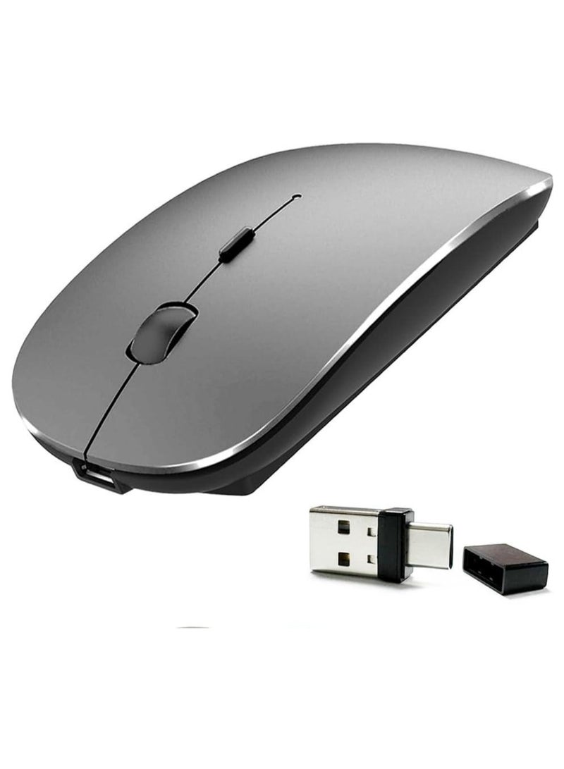 4 Modes Rechargeable Bluetooth Mouse BT3.0/5.2+USB-2.4G/Type-C,Wireless Mouse for MacBook pro/MacBook air/Laptop/iMac/ipad/Notebook/pc (BT/USB-C Grey) - Image 1