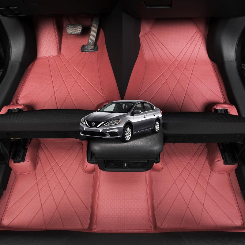 EKR Custom Fit Sentra Car Floor Mats for Select Nissan Sentra SSVSRSR Midnight Edition 2020 2021 2022 2023 2019 2020 2021 2022 2023 2024 Leatherette Burgundy