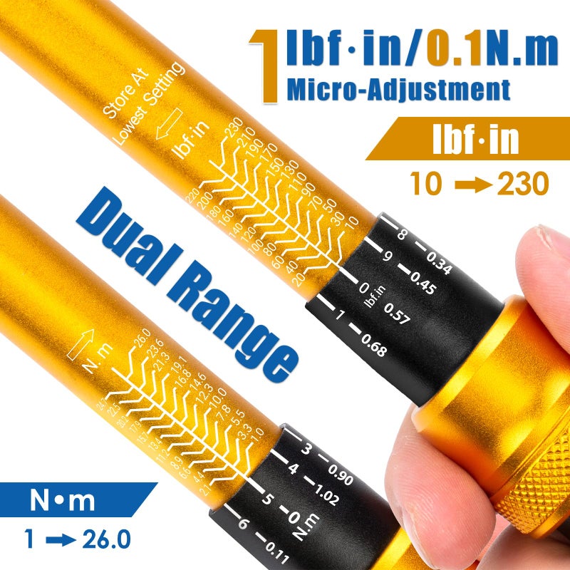 YIYEIE مجموعة مفاتيح عزم الدوران للدراجات YIYEIE 50 قطعة، 1/4 بوصة، 10-230 IN.LB (1-26.0 Nm)، مفتاح عزم الدوران بنقرة إنش مع مقابس بت، 0.1 Nm ميكرو، محول 3/8، مجموعة أدوات دراجات احترافية لـ MTB - Image 3