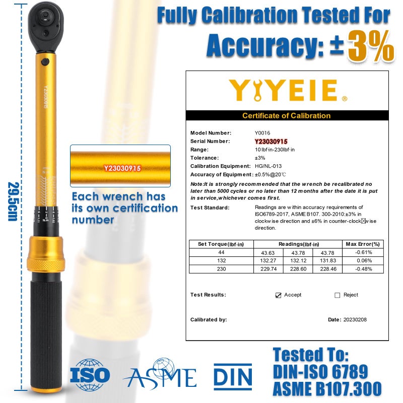 YIYEIE مجموعة مفاتيح عزم الدوران للدراجات YIYEIE 50 قطعة، 1/4 بوصة، 10-230 IN.LB (1-26.0 Nm)، مفتاح عزم الدوران بنقرة إنش مع مقابس بت، 0.1 Nm ميكرو، محول 3/8، مجموعة أدوات دراجات احترافية لـ MTB - Image 5