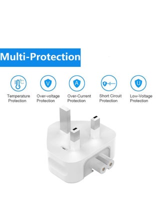 Mac UK Plug Adapter, Travelling Wall Adapter Duck Head Type G Plug with Fuse for All MacBooks Power Adaptor, 12W 30W A-pple USB Power Adapter & iPhone/Ipod/Ibook Travel Charger etc - view 2