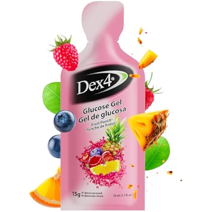 Dex4 Glucose Gel Packs, 15g Fast-Acting Pre-Measured Glucose, 6-Pack, Fat-Free, Gluten-Free, Fruit Punch