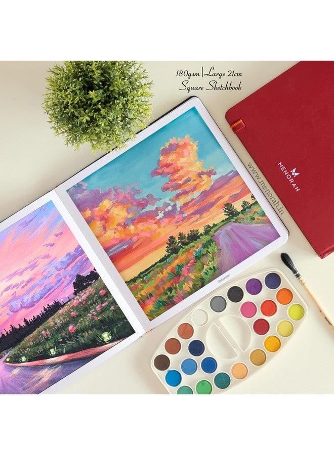 MENORAH Paper Artist Sketchbook - Square -180Gsm - Drawing Sketch Book - 100 Pages/50 Sheets - Hard Bound Drawing Book - Size (21.0 X 21.0 Cm) Big- Handmade(Red, Watercolor) - Image 3