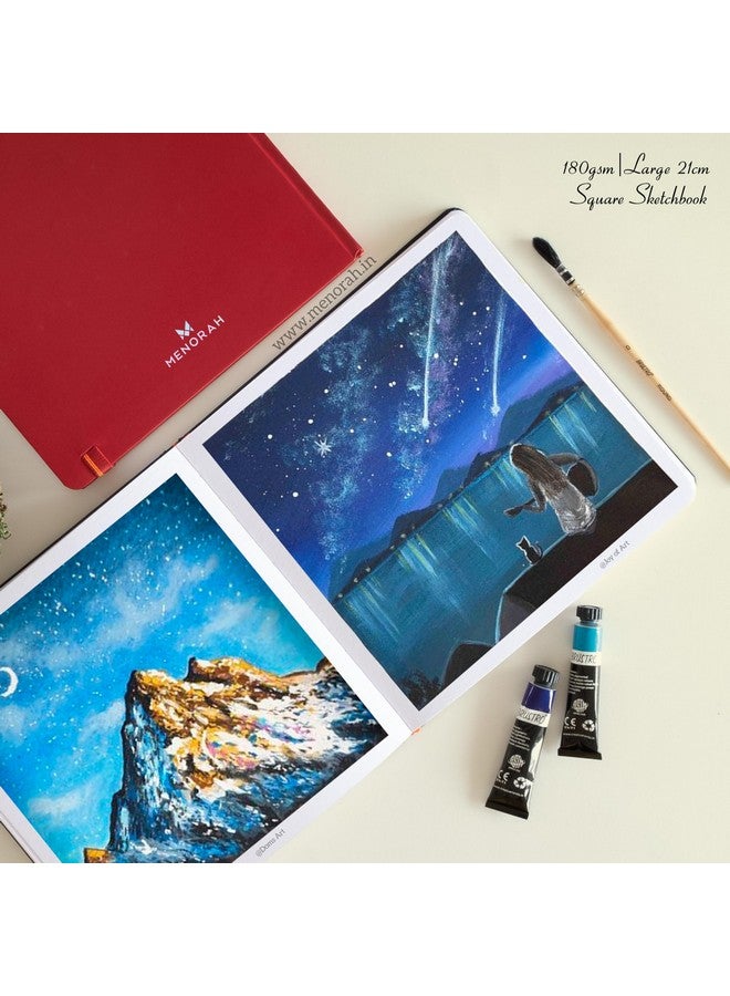 MENORAH Paper Artist Sketchbook - Square -180Gsm - Drawing Sketch Book - 100 Pages/50 Sheets - Hard Bound Drawing Book - Size (21.0 X 21.0 Cm) Big- Handmade(Red, Watercolor) - Image 5