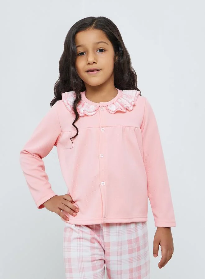 Styli Girls Pink Checkered Long Sleeve Top and Pyjama Set