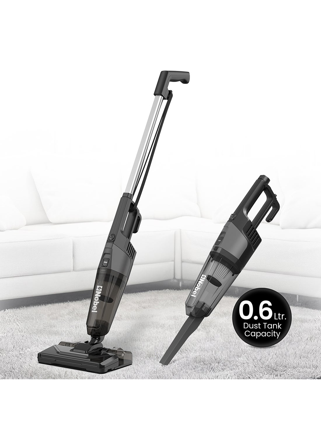 2 in 1 Handheld Stick Vacuum Cleaner, Lightweight, Powerful Suction 600W, 18 kPa Vacuum, 18 L/s Airflow, 20% Max Efficiency with Hepa Filter & 0.6L Dust Tank Capacity 0.6 L 600 W NVC19T Black