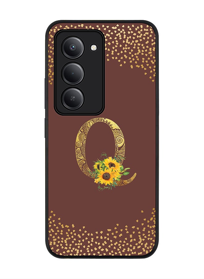 Stylizedd For Xiaomi Redmi 15 5G Case,Slim fit Camera Protection, Shockproof Thin Phone cover  - Custom Floral Monogram - Q  (Brown ) - Image 1