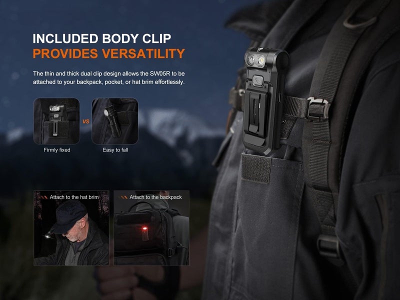 fenix فينيكس SW05RRED مصباح يدوي مسطح مع ضوء أحمر مع حقيبة إكسسوارات إيديسون برايت حزمة سوداء - Image 5