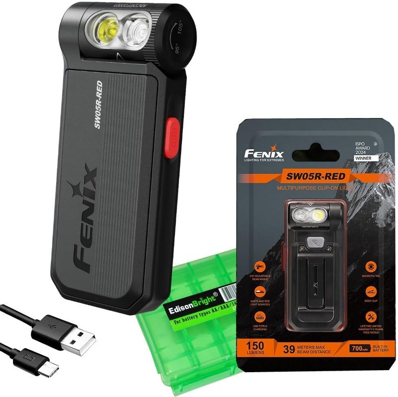 fenix فينيكس SW05RRED مصباح يدوي مسطح مع ضوء أحمر مع حقيبة إكسسوارات إيديسون برايت حزمة سوداء - Image 1