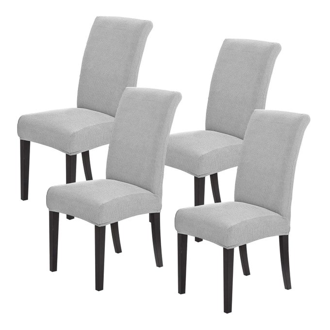 CHAIR COVERS FOR DINING ROOM SET OF 4 DINING CHAIR SLIPCOVERS STRETCH DINING ROOM CHAIR COVERS SEAT PROTECTORWASHABLE PARSONS CHAIR COVER FOR HOMEHOTELBANQUETSILVER4 PACK