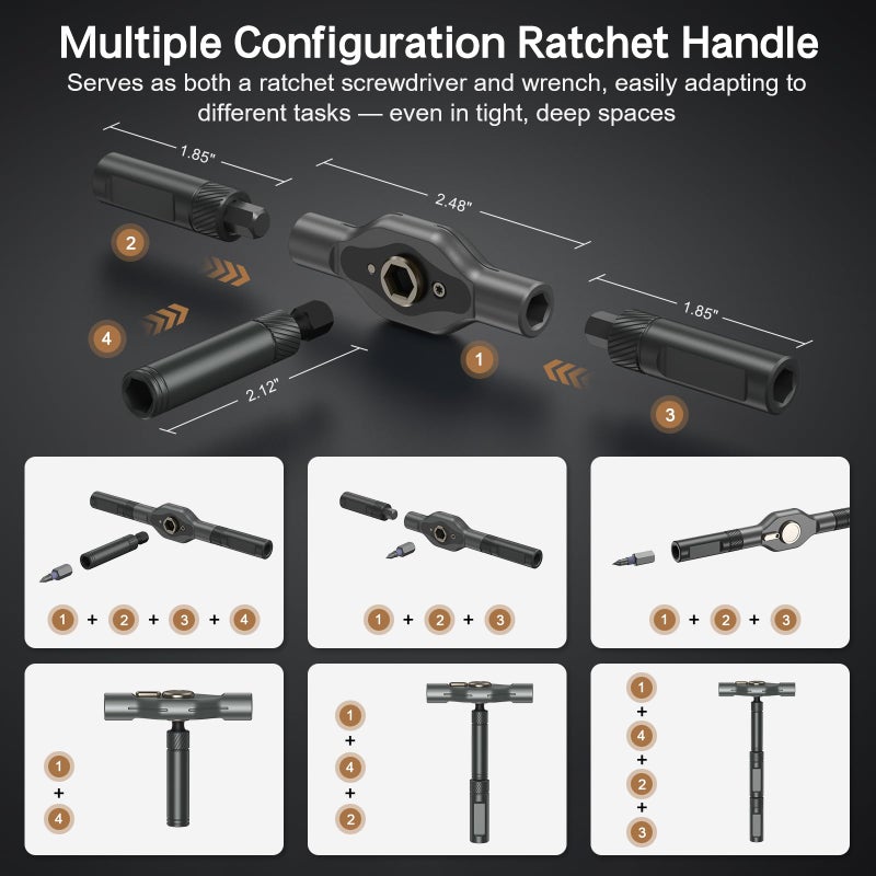 Bomivoi 42 in 1 Magnetic Screwdriver Set, DIY Ratchet Screwdriver Set, Multi Bit Magnetic Drive Set, Detachable Ratchet Handle, Portable Compact Repair Tool Kit for Furniture Computer Bicycle Black - Image 2