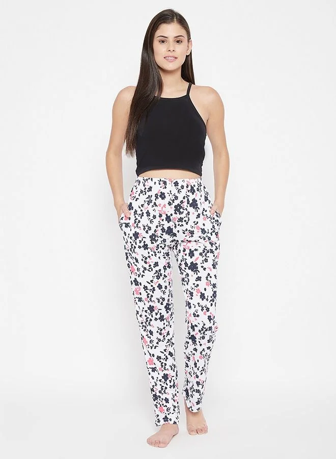 كلوفيا Clovia Floral Print Pyjama in White - Cotton